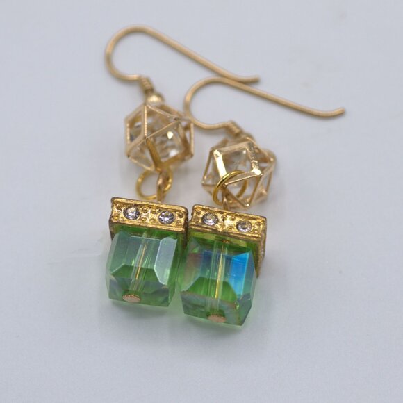 COPY - Green and Gold Dangle Earrings - Picture 2 of 9